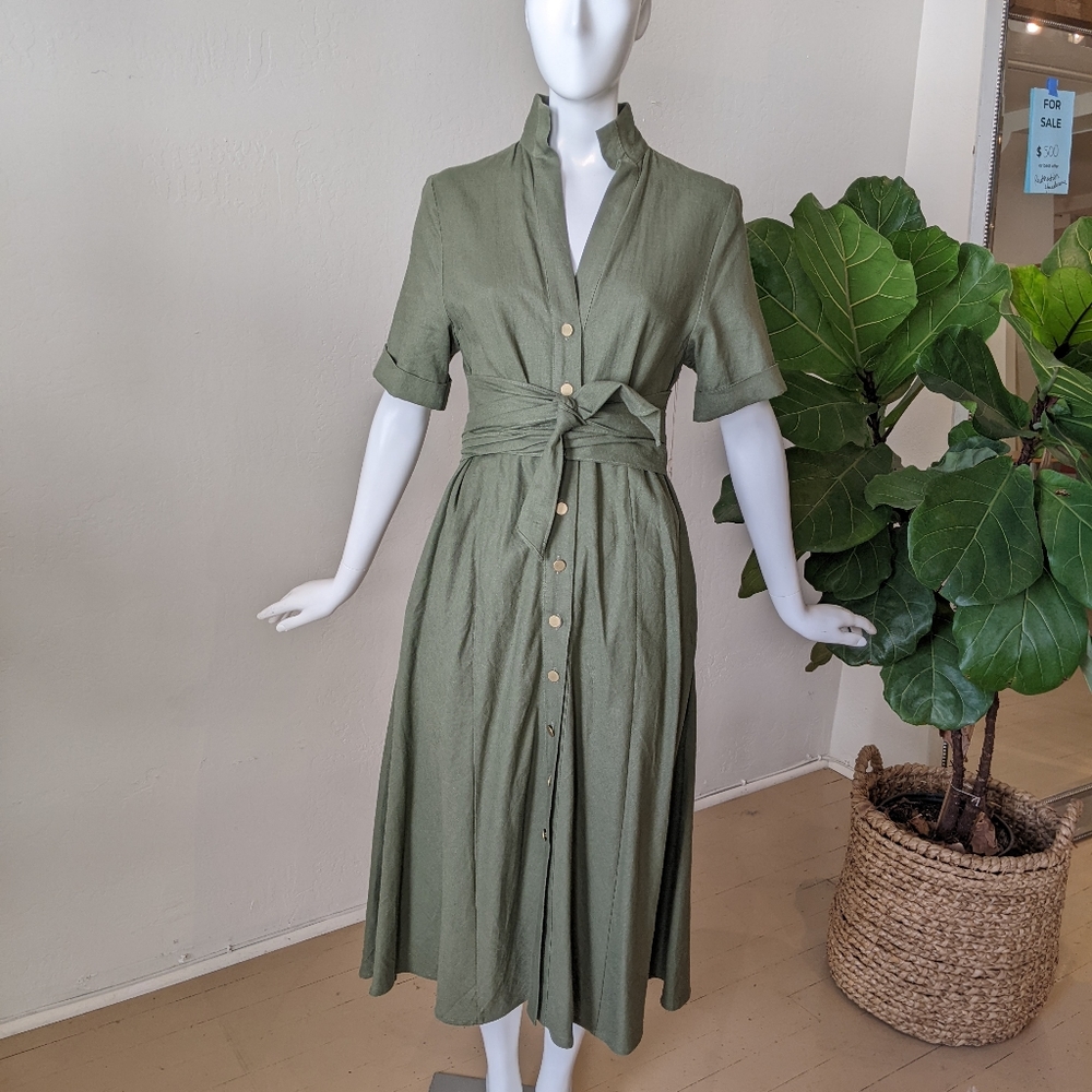 Amy Kuschel olive linen shirt dress